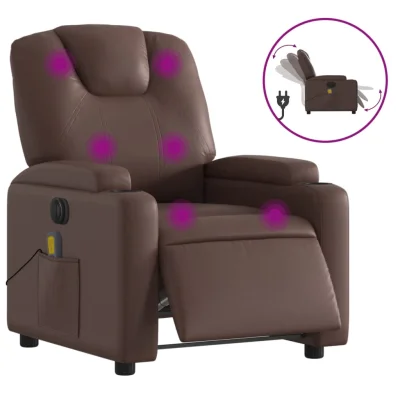 Električni masažni naslanjač - Relax naslanjač rjavo umetno usnje