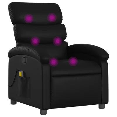 masažni naslanjač - Relax naslanjač črno umetno usnje