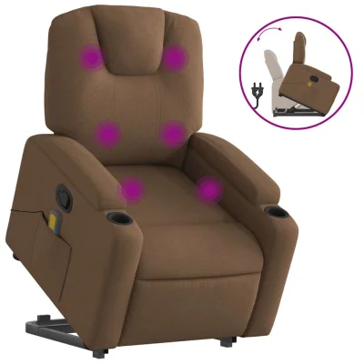 masažni naslanjač - Relax naslanjač s funkcijo vstajanja rjavo blago