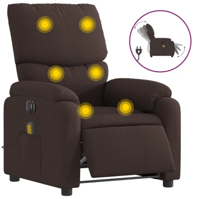 Električni masažni naslanjač - Relax naslanjač temno rjavo blago