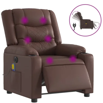 Električni masažni naslanjač - Relax naslanjač rjavo umetno usnje