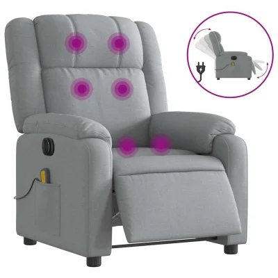 Električni masažni naslanjač - Relax naslanjač svetlo sivo blago