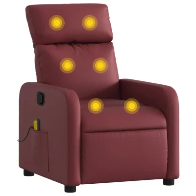 masažni naslanjač - Relax naslanjač vinsko rdeče umetno usnje