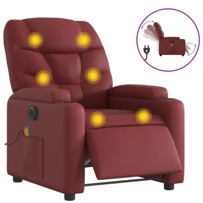 Električni masažni naslanjač - Relax naslanjač vinsko rdeče umetno usnje