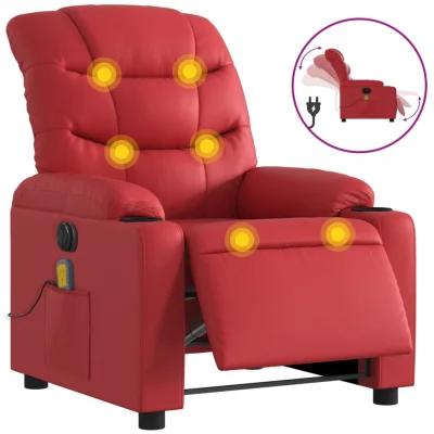 Električni masažni naslanjač - Relax naslanjač rdeče umetno usnje