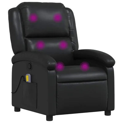 masažni naslanjač - Relax naslanjač črno umetno usnje