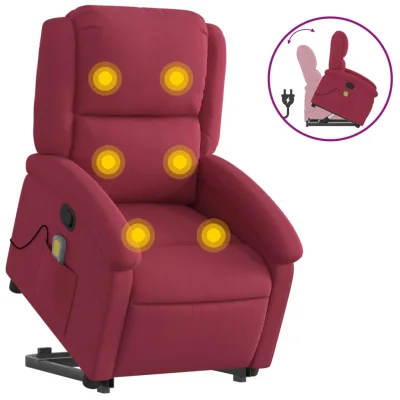 masažni naslanjač - Relax naslanjač s funkcijo vstajanja vinsko rdeč žamet