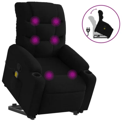 masažni naslanjač - Relax naslanjač s funkcijo vstajanja črno blago