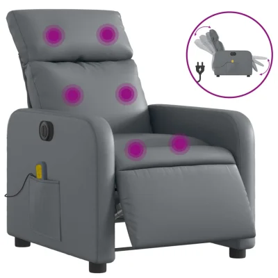 Električni masažni naslanjač - Relax naslanjač sivo umetno usnje