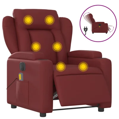 Električni masažni naslanjač - Relax naslanjač vinsko rdeče umetno usnje