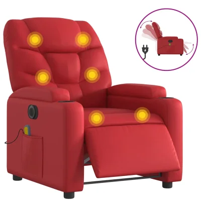 Električni masažni naslanjač - Relax naslanjač rdeče umetno usnje