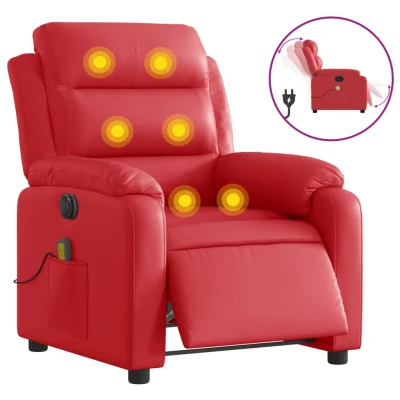 Električni masažni naslanjač - Relax naslanjač rdeče umetno usnje