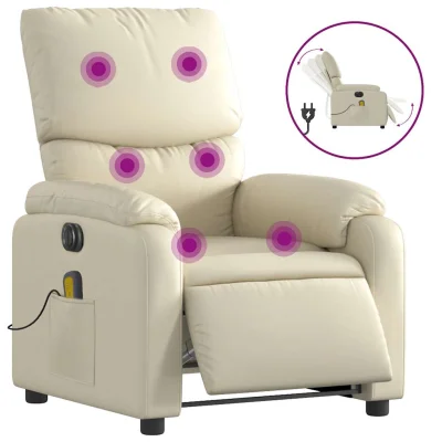 Električni masažni naslanjač - Relax naslanjač krem umetno usnje
