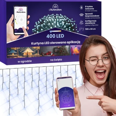 I Illumination 400 LED svetlobna zavesa - hladno bela - aplikacijsko krmiljena