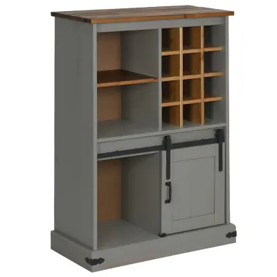 vidaXL Vinska omara HALDEN s stojali za vino in drsnimi vrati Siva bor