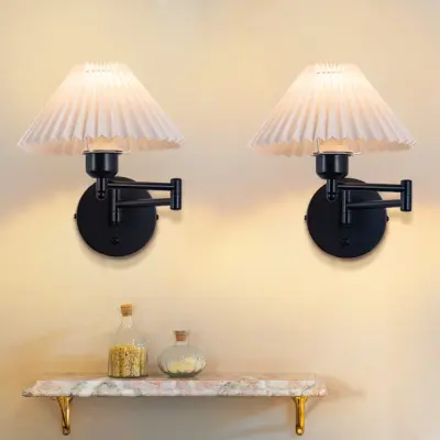 NETTLIFE Komplet 2 vintage notranjih stenskih svetilk: E27 retro senčilo, nastavljiva stenska osvetlitev 40W.MAX bela brez žarnice