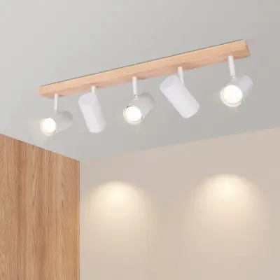 NETTLIFE Stropna Svetilka 5 Žarnic Lesena Bela Vintage GU10 Nastavljiva 350°