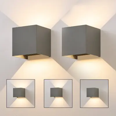 NETTLIFE LED stenska svetilka 5W, 2 kosa - Zunanja/notranja stenska svetilka siva, nastavljiv dvojni žarek vodotesna IP65 230V 3000K