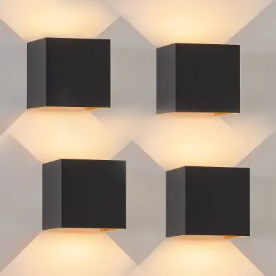 NETTLIFE LED zunanja stenska svetilka notranja stenska svetilka komplet 4 črno zlata 5W IP65 vrtljiva 3000K