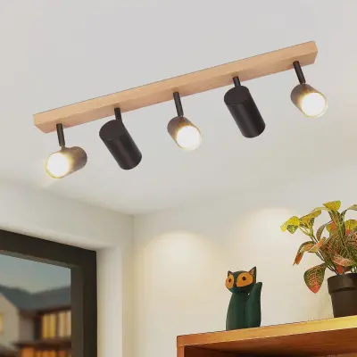 NETTLIFE Stropna Spot Svetilka 5 Žarnic Črna Vintage Les GU10 Nastavljiva 350°