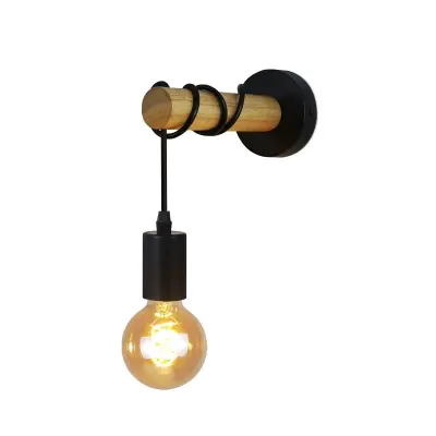 NETTLIFE stenska svetilka, retro industrijski les, črna kovina E27, pisarna