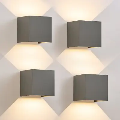 NETTLIFE LED stenska svetilka 5W, 4 kosi - Zunanja/notranja stenska svetilka siva, nastavljiv dvojni snop vodoodporna IP65 230V 3000K