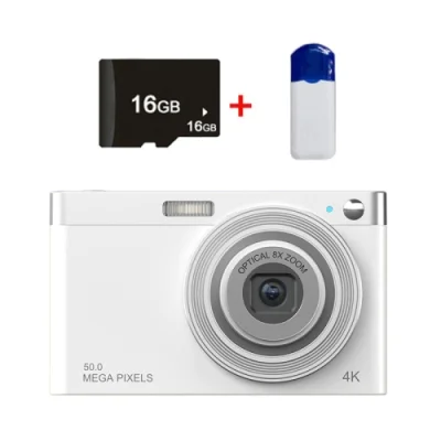 C13 2,88-palčni 4K 8X optični zoom teleskopski objektiv HD digitalni fotoaparat, specifikacije: bela + čitalnik kartic + 16G
