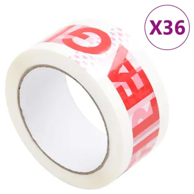 vidaXL Pakirni trak 36 kosov z napisom FRAGILE bel 48 mm x 60 m