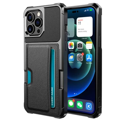 Elegantna črna torbica za iPhone 15 z držalom za kartice   iPhone 15 Plus