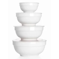 DOWAN Porcelanaste Sklede s Pokrovi - Set 4 za Shranjevanje in Serviranje Hrane. Različne Velikosti (355-1893 ml), Vsestranske za Kuhinjo