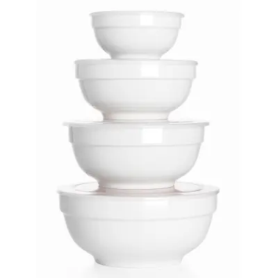 DOWAN Porcelanaste Sklede s Pokrovi - Set 4 za Shranjevanje in Serviranje Hrane. Različne Velikosti (355-1893 ml), Vsestranske za Kuhinjo