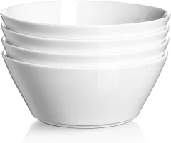 DOWAN 946 ml Keramične Sklede - Set 4 za Juho, Ramen, Solato. Primerno za Pomivalni in Mikrovalovno, Bele
