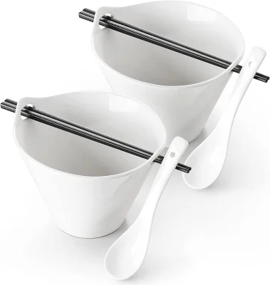 DOWAN Ramen Sklede 946 ml - Set 2 z palčkami in žlico. Japonski dizajn za Pho juho. Primerno za pomivalni stroj in mikrovalovno
