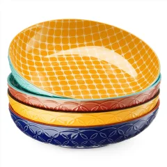 DOWAN Porcelanaste Sklede za Testenine - Set 4 velike 21,6 cm za solato, juho, ovsene kosmiče. Mešani vzorec, darilo za vselitev