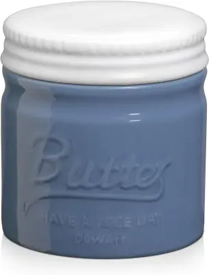 DOWAN Porcelanasta Posoda za Maslo - Francoski dizajn s pokrovom, reliefna tekstura za mehko maslo. Velika prostornina in hidro tesnilo, zračno modra