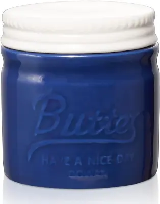 DOWAN Porcelanasta Posodica za Maslo in Med - Francoski dizajn s pokrovom, pomivalno varna za domačo kuhinjo, temno modra