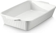 DOWAN keramični pekač za lazanjo 3992 ml, 23,6x33 cm, velik globok pekač z ročaji, vzdržljiv, varen, bel, darilo za dom