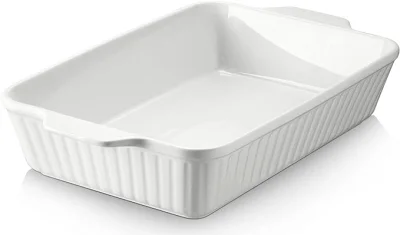 DOWAN keramični pekač za lazanjo 3992 ml, 23,6x33 cm, velik globok pekač z ročaji, vzdržljiv, varen, bel, darilo za dom