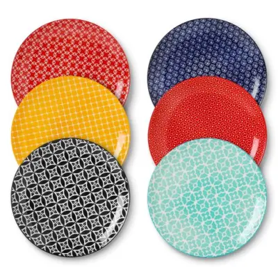 DOWAN 25,4 cm Set 6 Barvitih Keramičnih Krožnikov - Za solato, testenine, zrezke, zabave. Primerni za pomivalni stroj in mikrovalovno