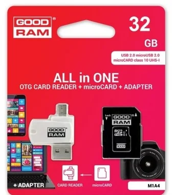 Goodram MicroSDHC 32GB CL10 Kartica z Adapterjem in Bralnikom