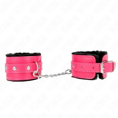 KINK - ČRNA KRZNENA PODLOGA PREMIUM ZAPESTJE Z NASTAVLJIVIM PASOM V RAPBERRY ROSE 17-29 CM