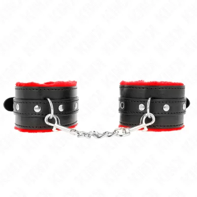 KINK - RDEČA KRZNENA PODLOGA PREMIUM ZAPESTJE Z NASTAVLJIVIM ČRNIM PASOM 17-29 CM