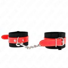 KINK - ČRN NAJLON Z RDEČIM USNJEM NASTAVLJIVimi manšetami 19-24 CM