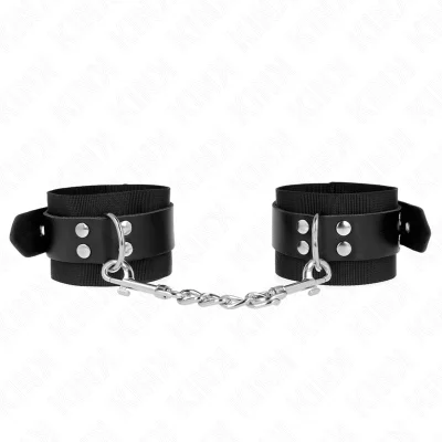 KINK - ČRNE NAJLONSKE MANŠETE Z NASTAVLJIVIM ČRNIM USNJENIM PASOM 19-29 CM