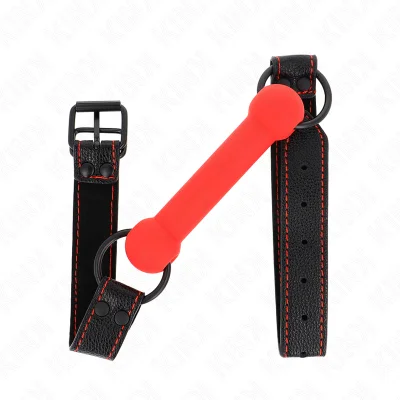 KINK - BONE GAG Z NASTAVLJIVIM RDEČIM USNJENIM PAŠKOM 41-57 CM