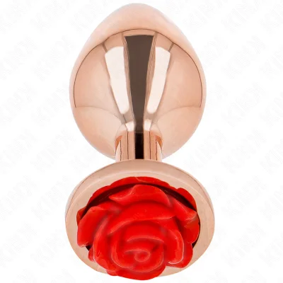 KINK - ROSE GOLD ANALNI ČEPEK Z RDEČO VRTNICO S