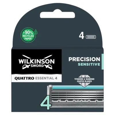 Wilkinson Quattro Essential 4 Natančna Rezervna Rezila za Občutljivo Britje, 4 Kosi