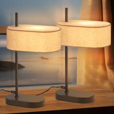 NETTLIFE Lampe de chevet chambre lampe de table vintage - 44,5cm E14 lin noir avec interrupteur rétro