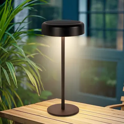NETTLIFE Lampe de table LED solaire  sans fil rechargeable tactile à intensité variable noire 3 600 mhA avec batterie USB