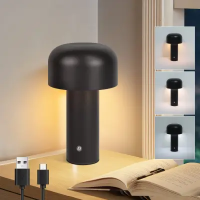 NETTLIFE Lampe de table LED sans fil à piles à intensité variable 2 W Lampe de chevet pour chambre à coucher Petite lampe champignon
